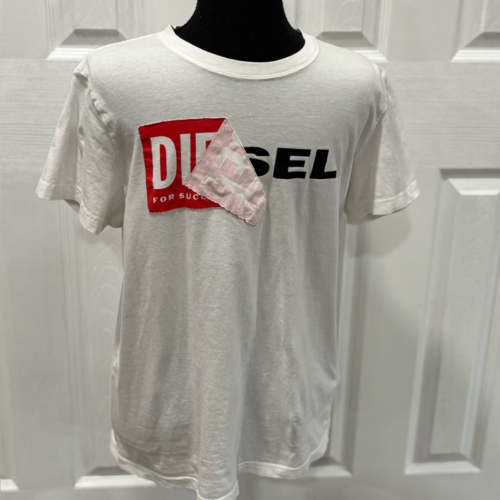 Diesel White T-Shirt with Red and Black Logo